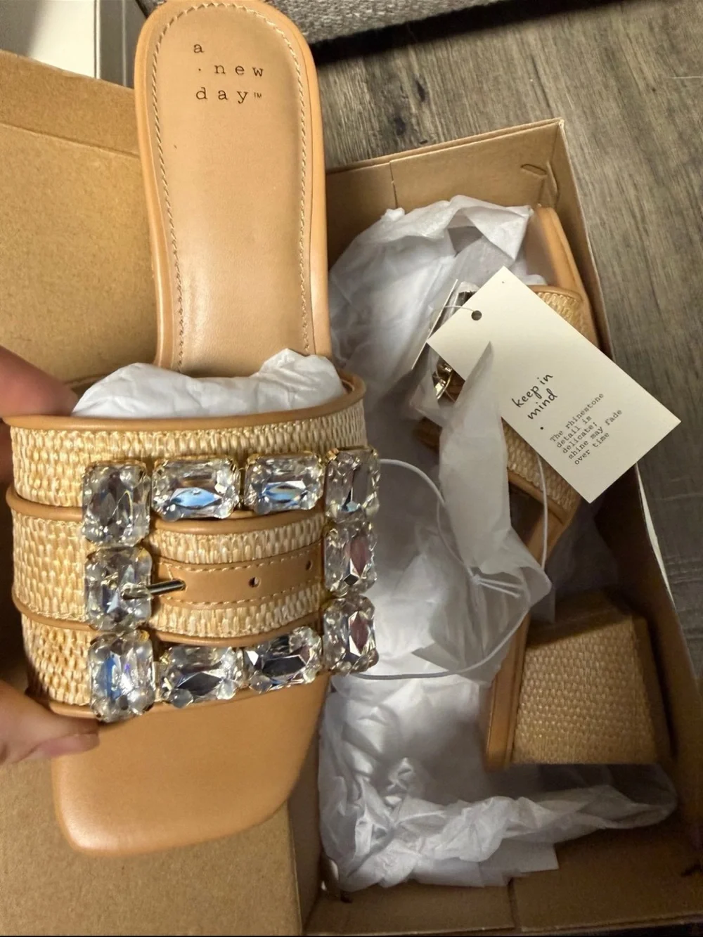 a new day Beige Buckle Block-Heel Mules
